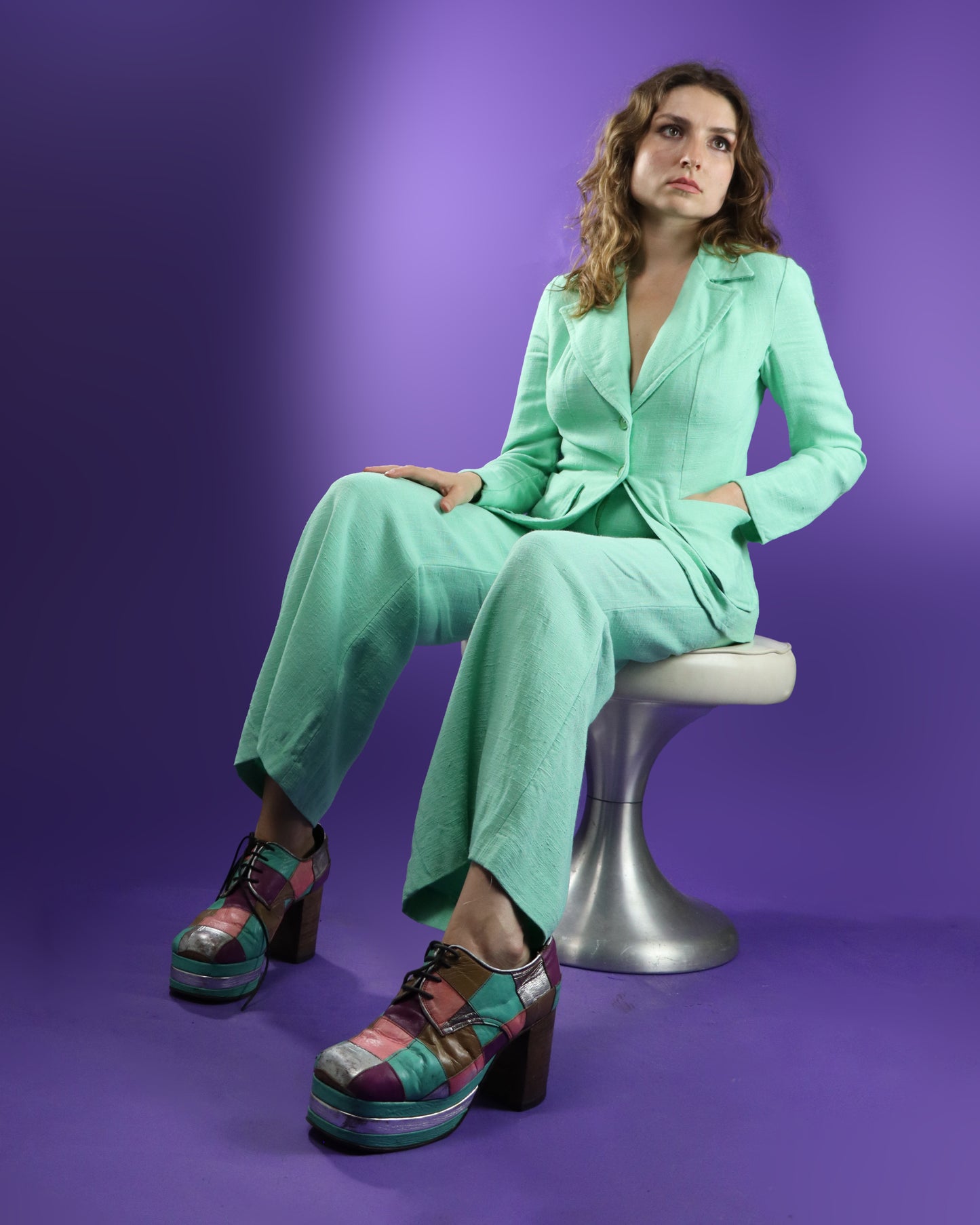Vintage 1970s Mint Green Linen Suit