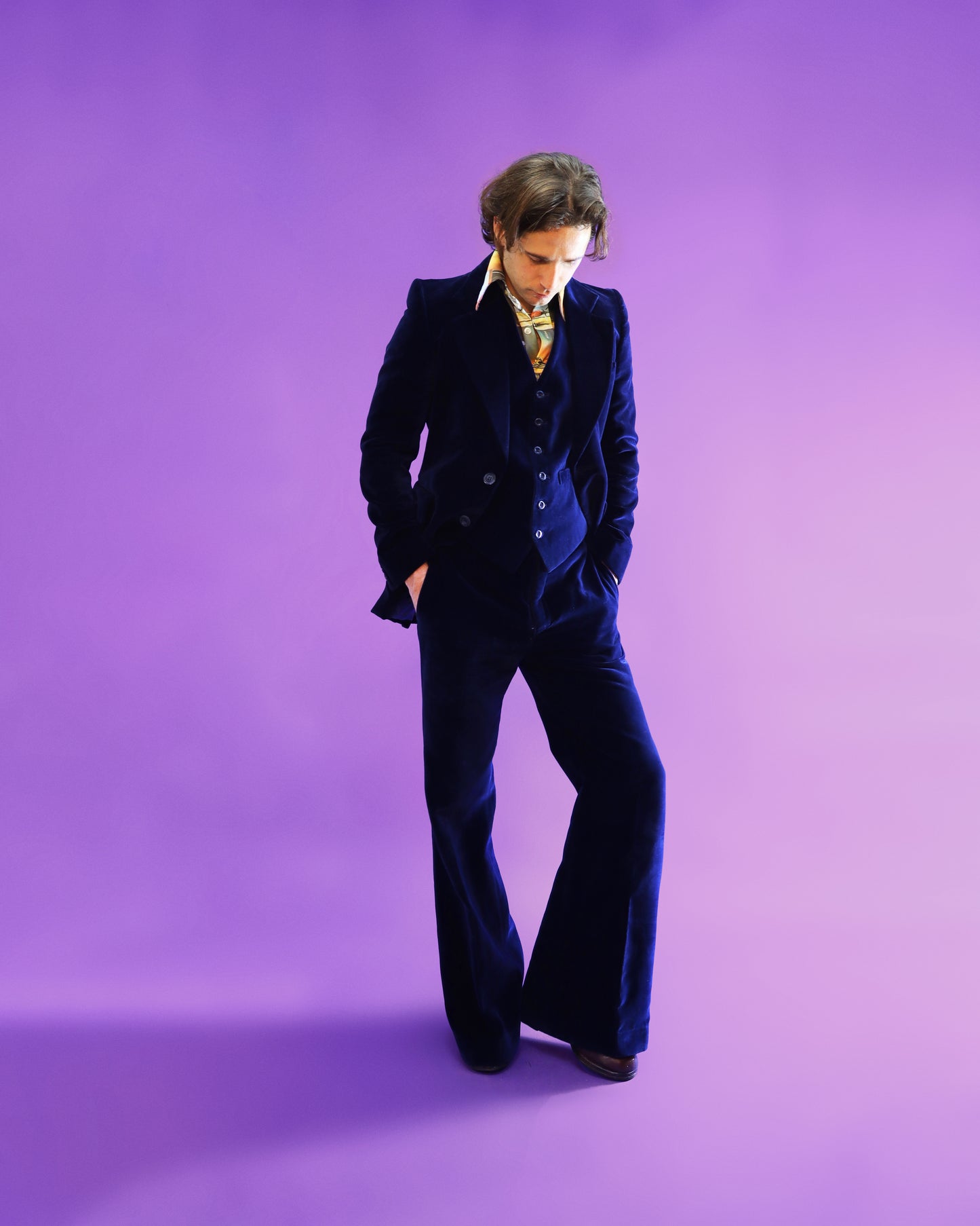 Vintage 1970s Blue Velvet Suit