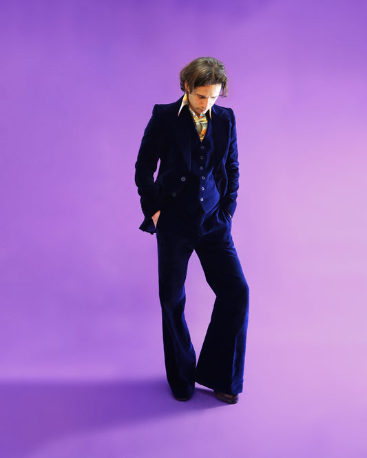 Vintage 1970s Blue Velvet Suit