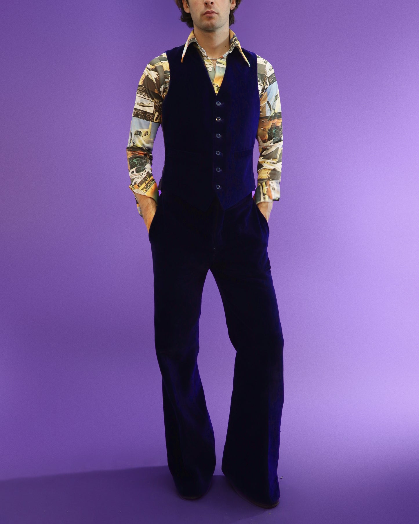 Vintage 1970s Blue Velvet Suit