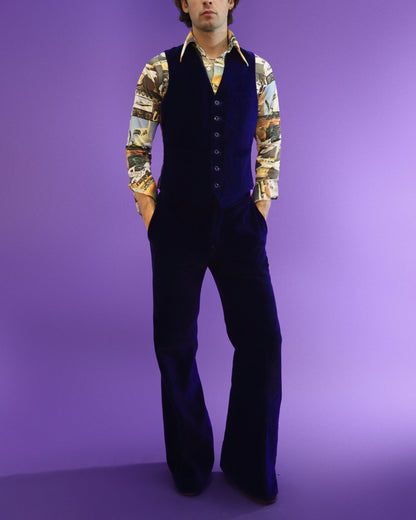 Vintage 1970s Blue Velvet Suit