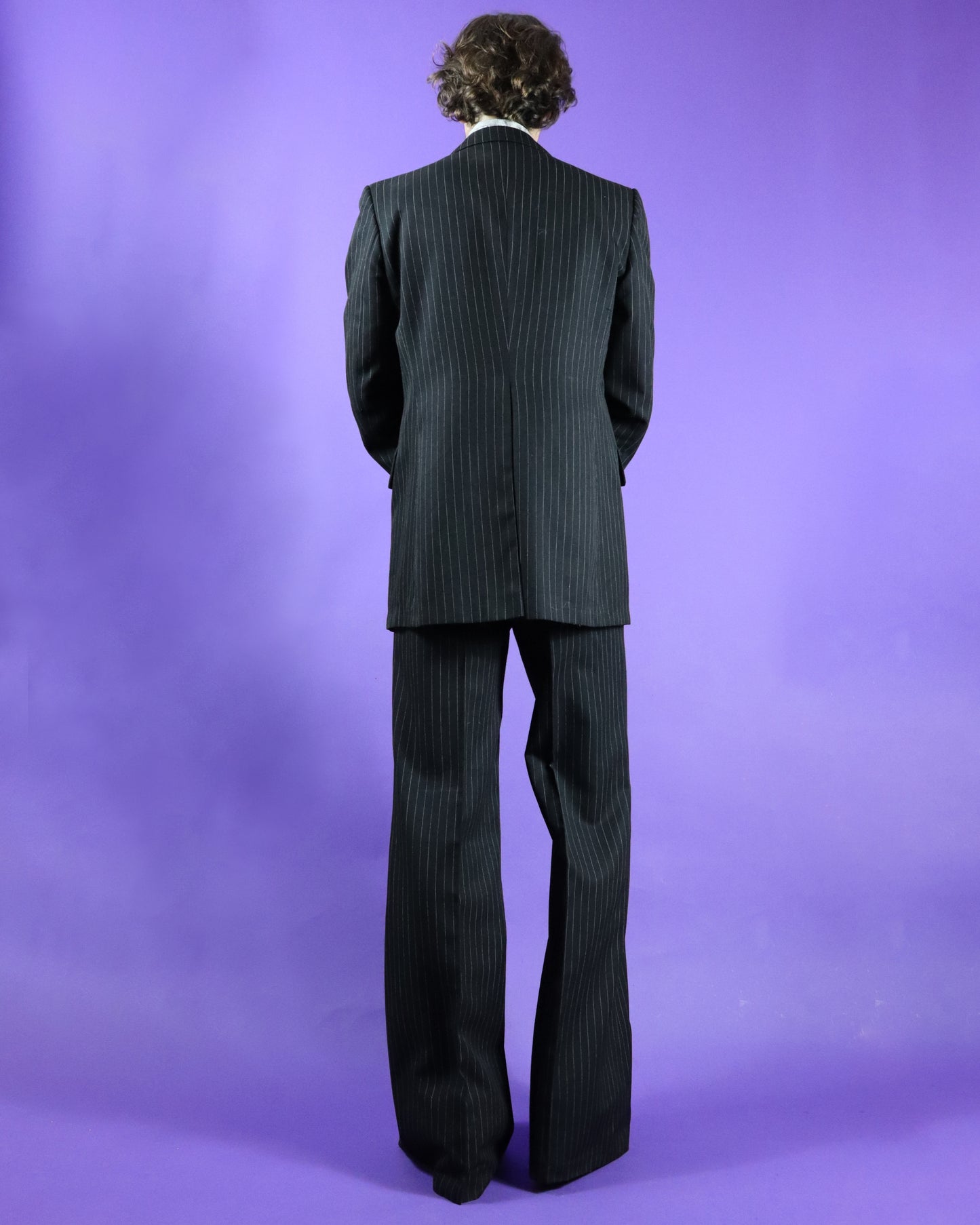 Vintage 1970s Black Pinstripe 3 Piece Suit