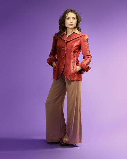 Vintage 1970s Char Pink Suede Whipstitch Jacket