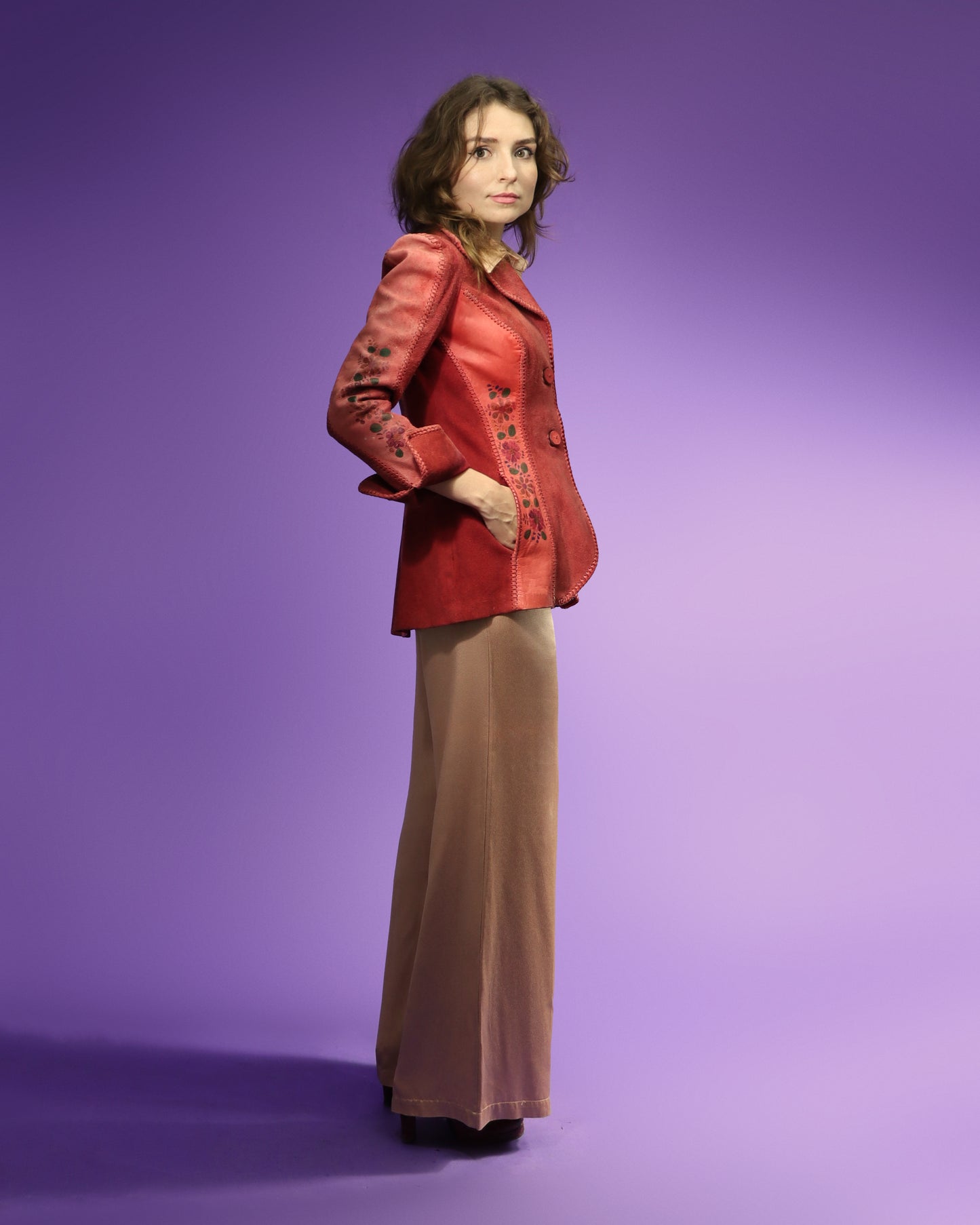 Vintage 1970s Char Pink Suede Whipstitch Jacket