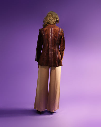Vintage 1970s Suede Jacket with Snakeskin Stripes