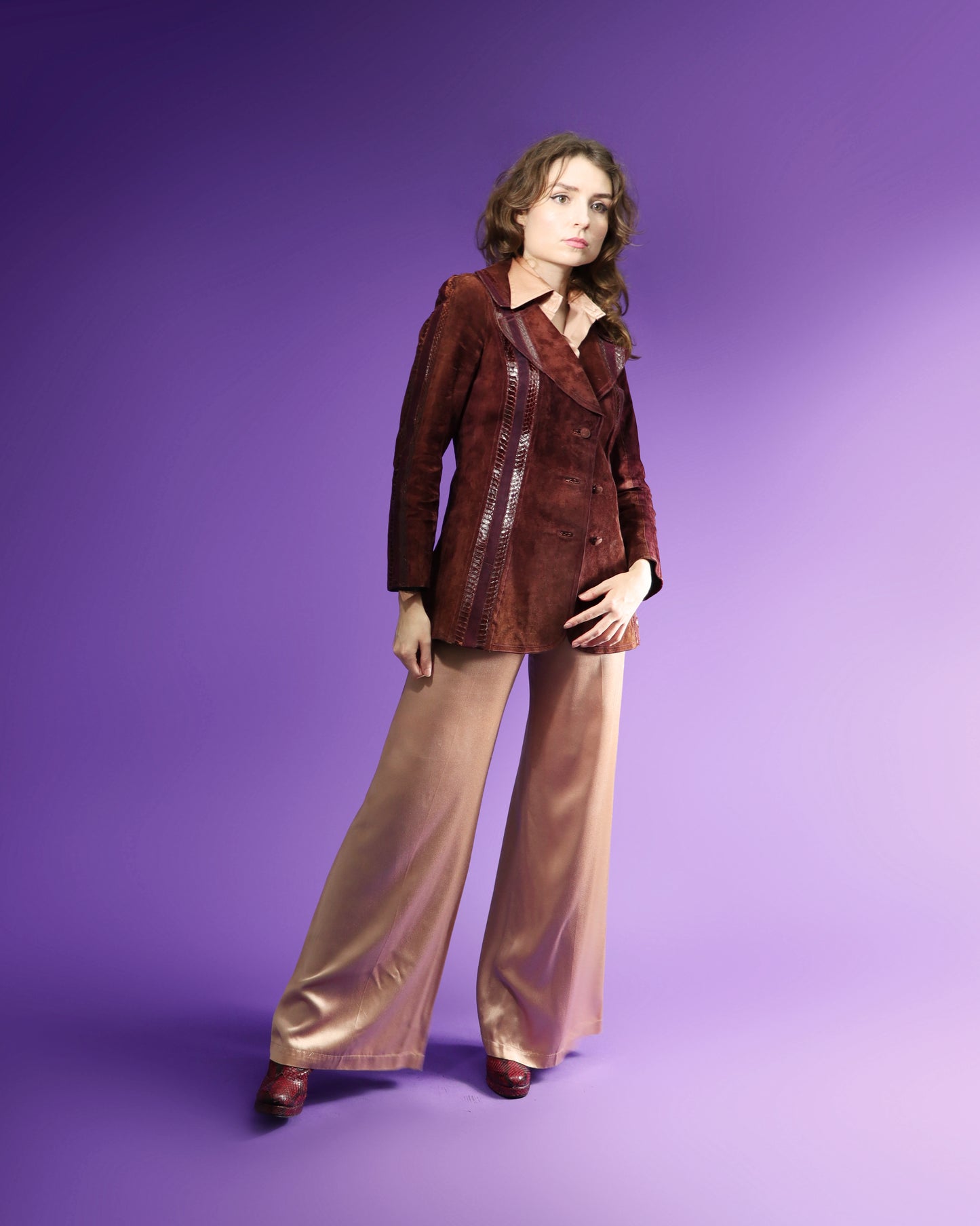 Vintage 1970s Suede Jacket with Snakeskin Stripes