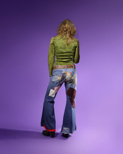 Vintage 1970s Original Patchwork Denim Hippie Flares Jeans Customised