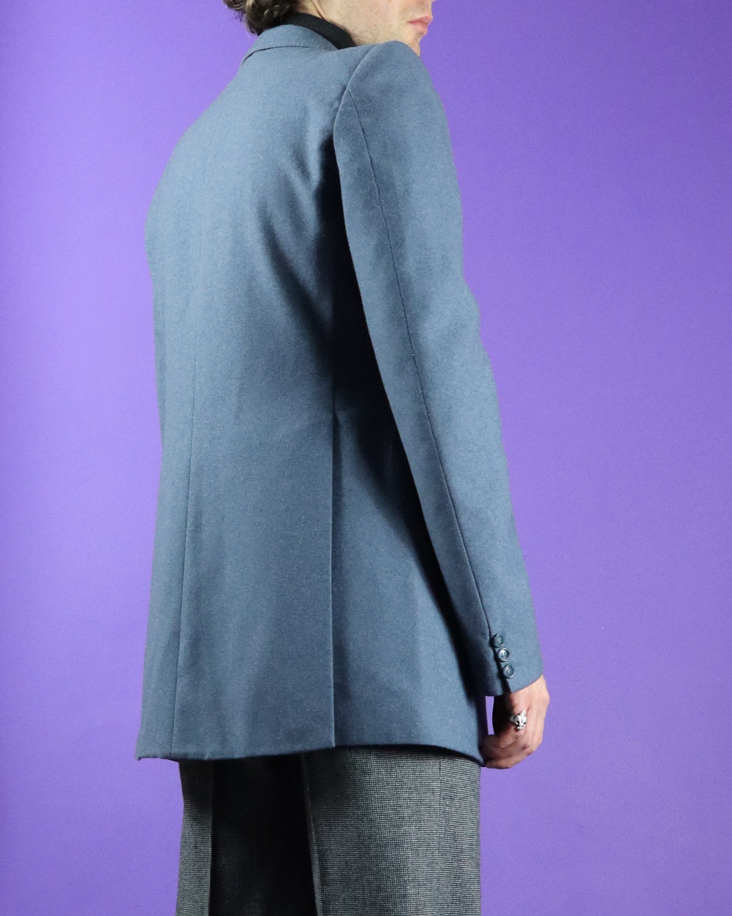 Vintage 1970s Slate Blue Peaked Lapel Blazer