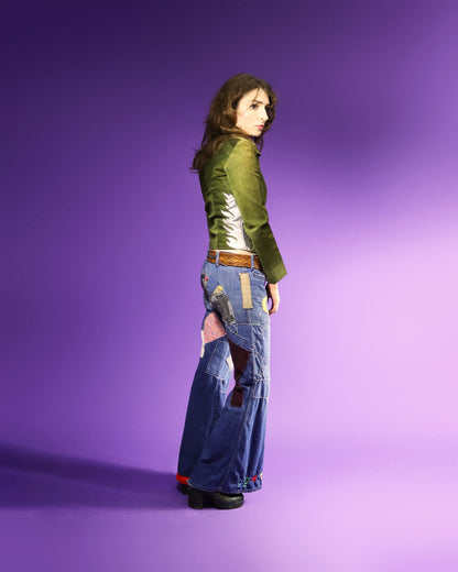 Vintage 1970s Original Patchwork Denim Hippie Flares Jeans Customised