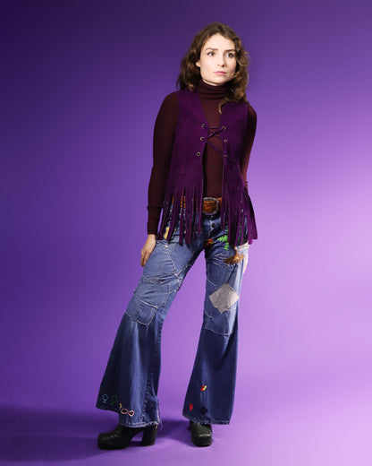 Vintage 1970s Purple Suede Fringe Vest