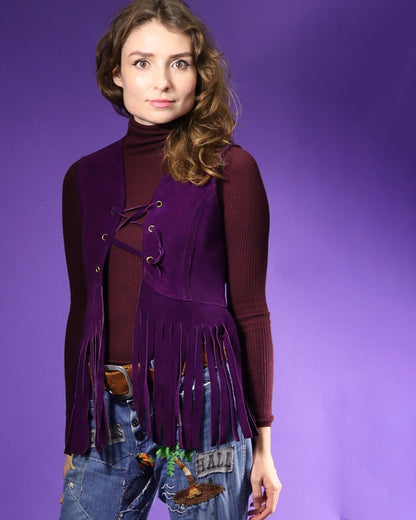 Vintage 1970s Purple Suede Fringe Vest