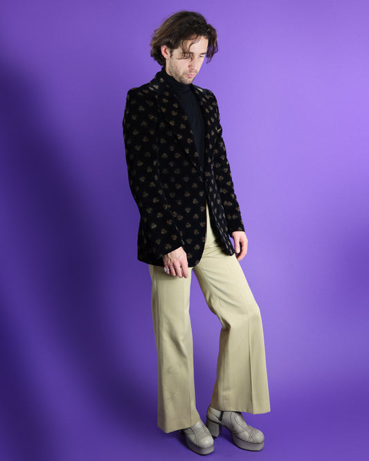 Vintage 1970s Stellular Floral Velvet Printed Blazer