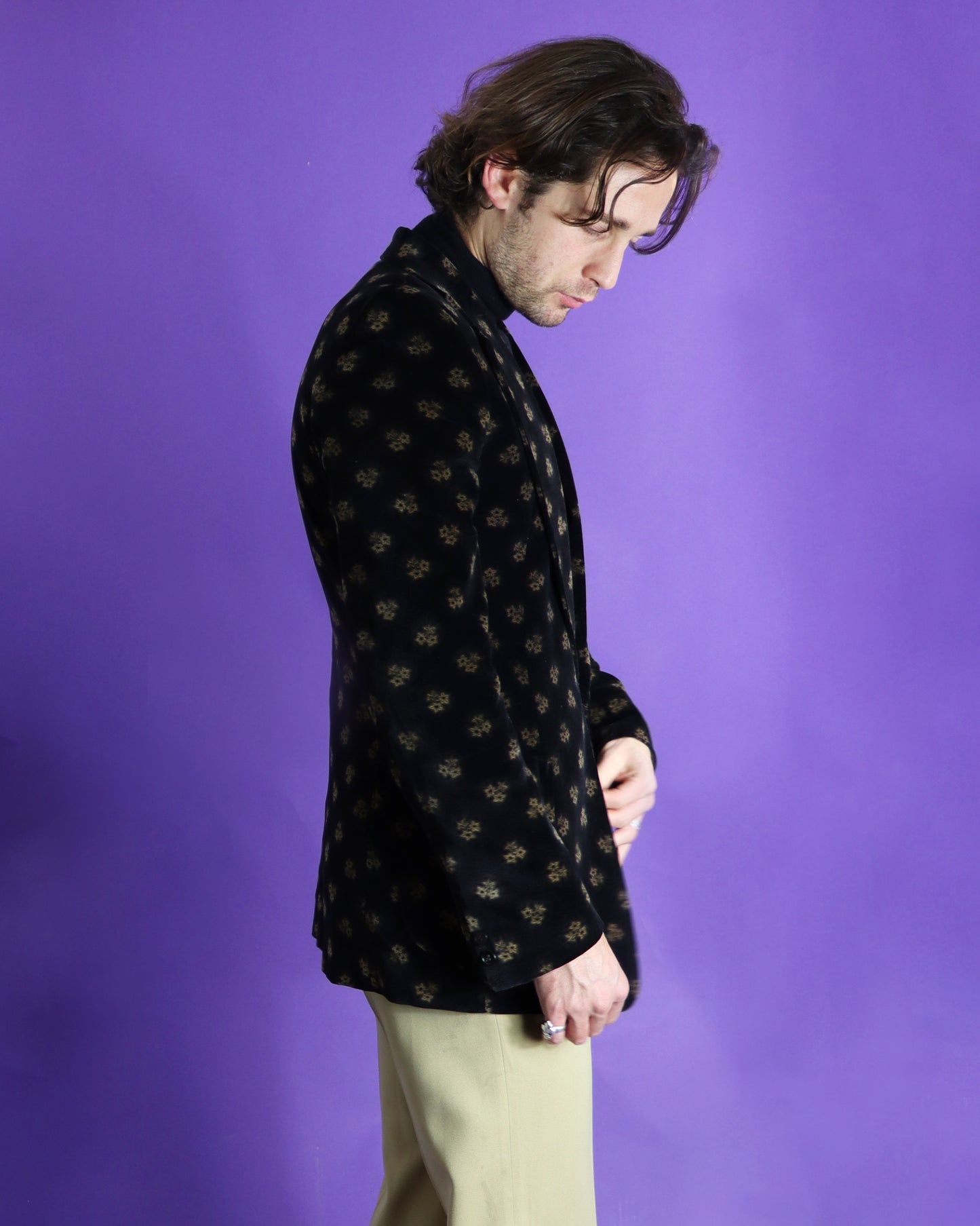 Vintage 1970s Stellular Floral Velvet Printed Blazer