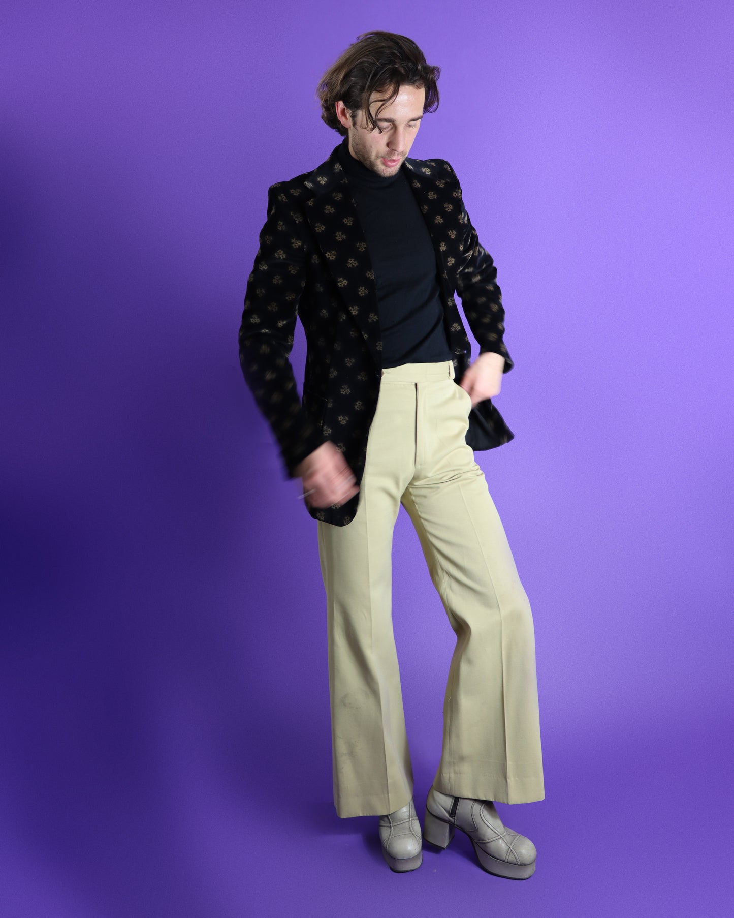 Vintage 1970s Stellular Floral Velvet Printed Blazer