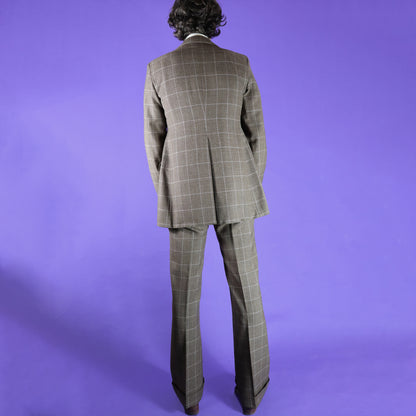 Vintage 1970s Brown Plaid 3 Piece Tailored Suit