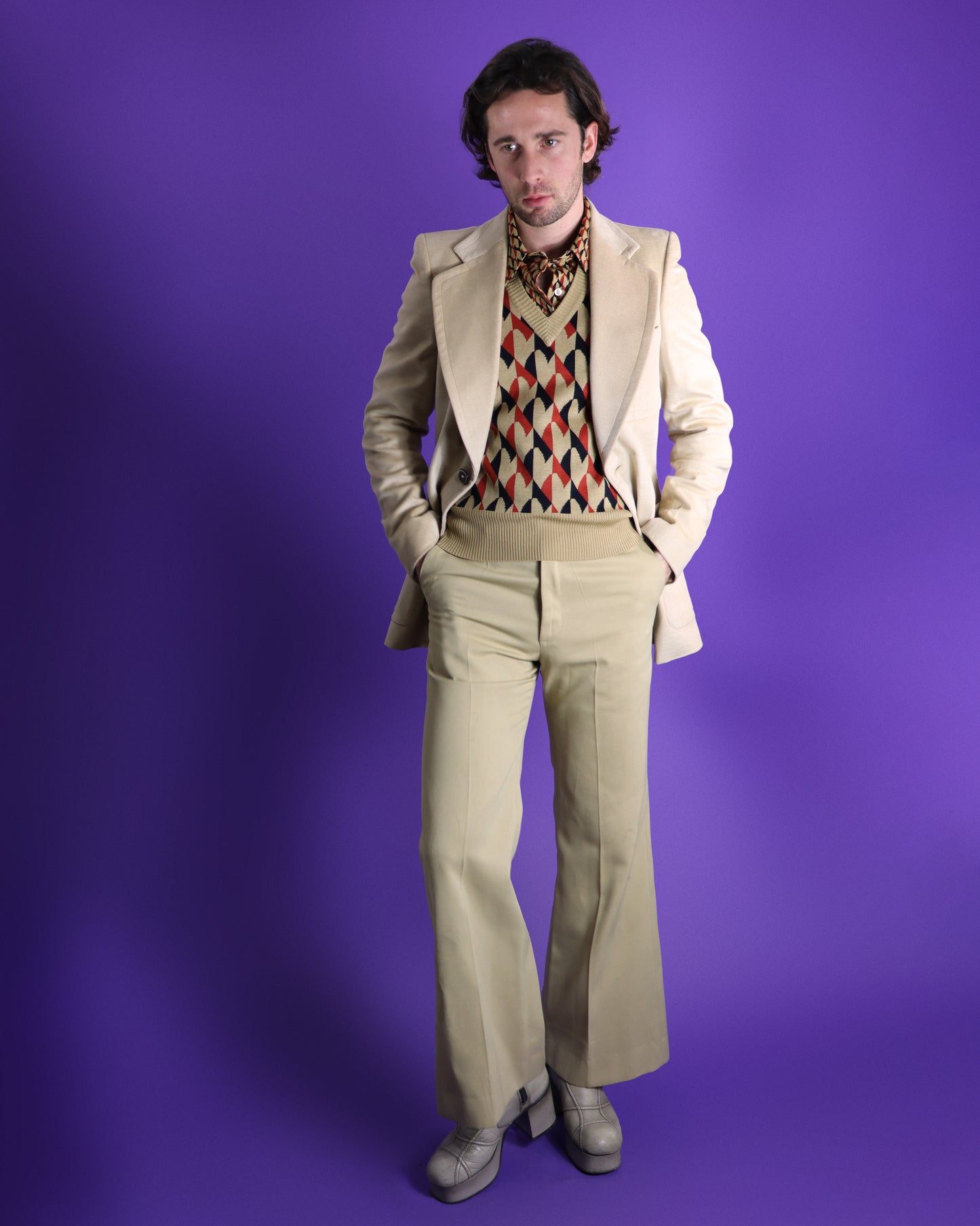 Vintage 1970s Italian Cream Velvet Blazer