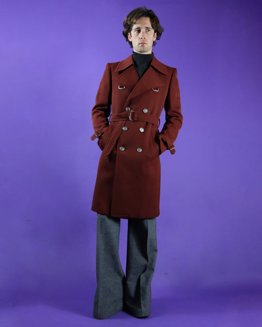 Vintage 1970s Burgundy Red Trench Coat