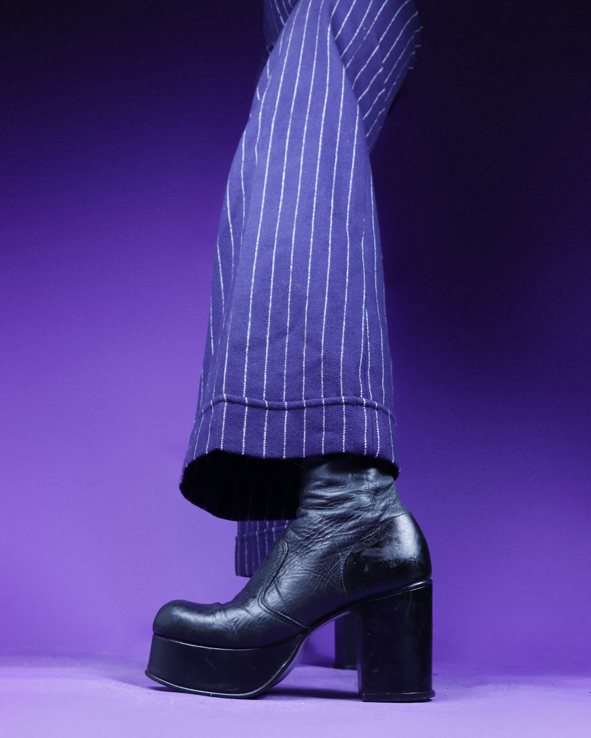 Vintage 1970s Black Leather Platform Boots
