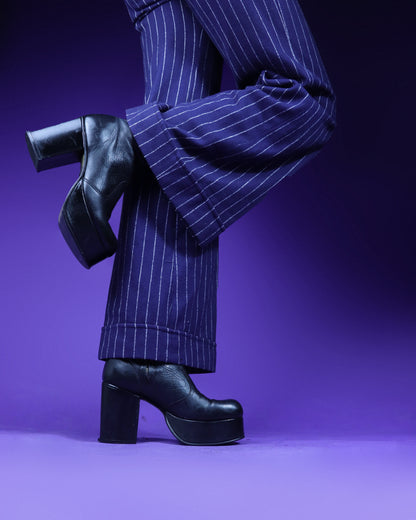 Vintage 1970s Black Leather Platform Boots