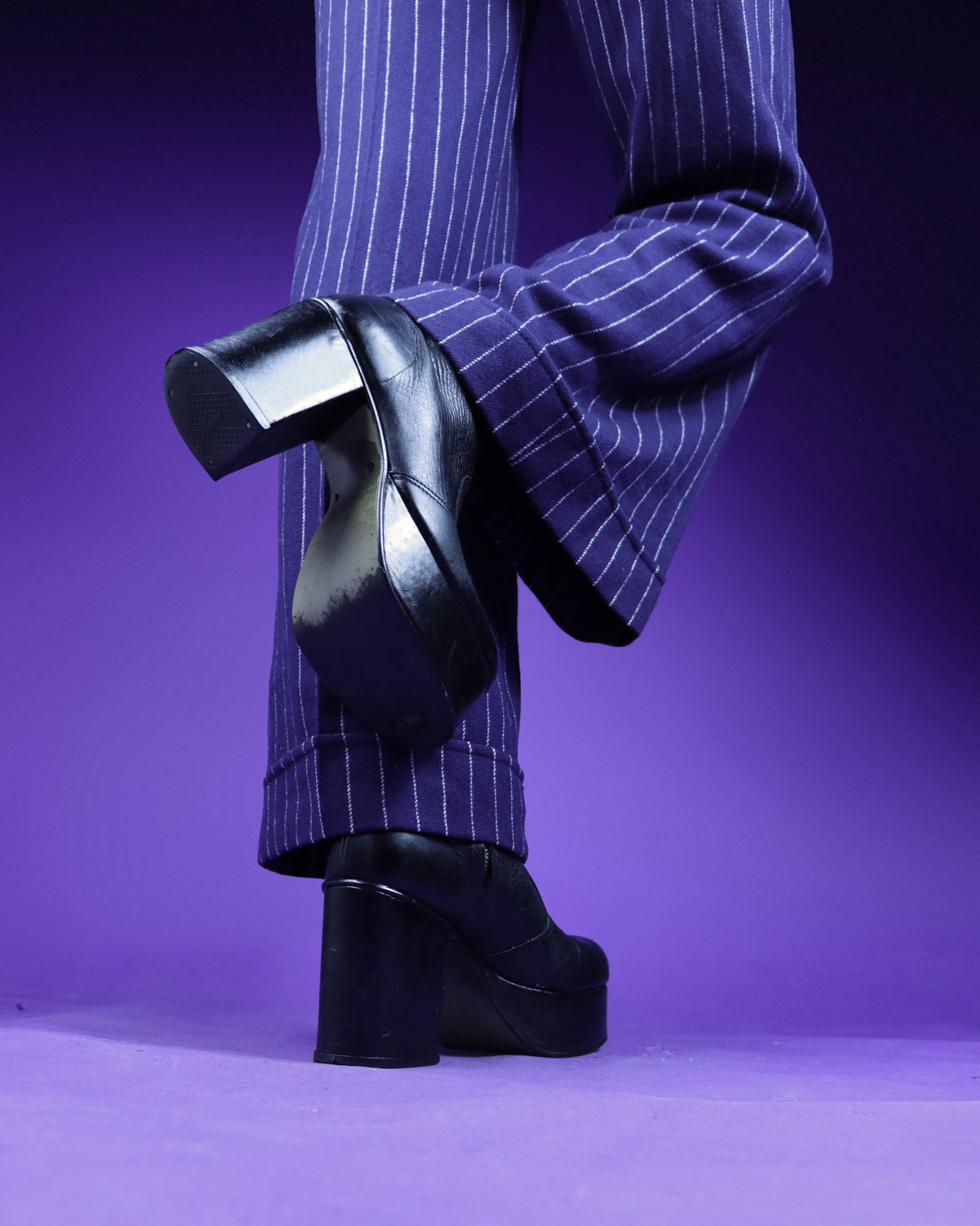 Vintage 1970s Black Leather Platform Boots