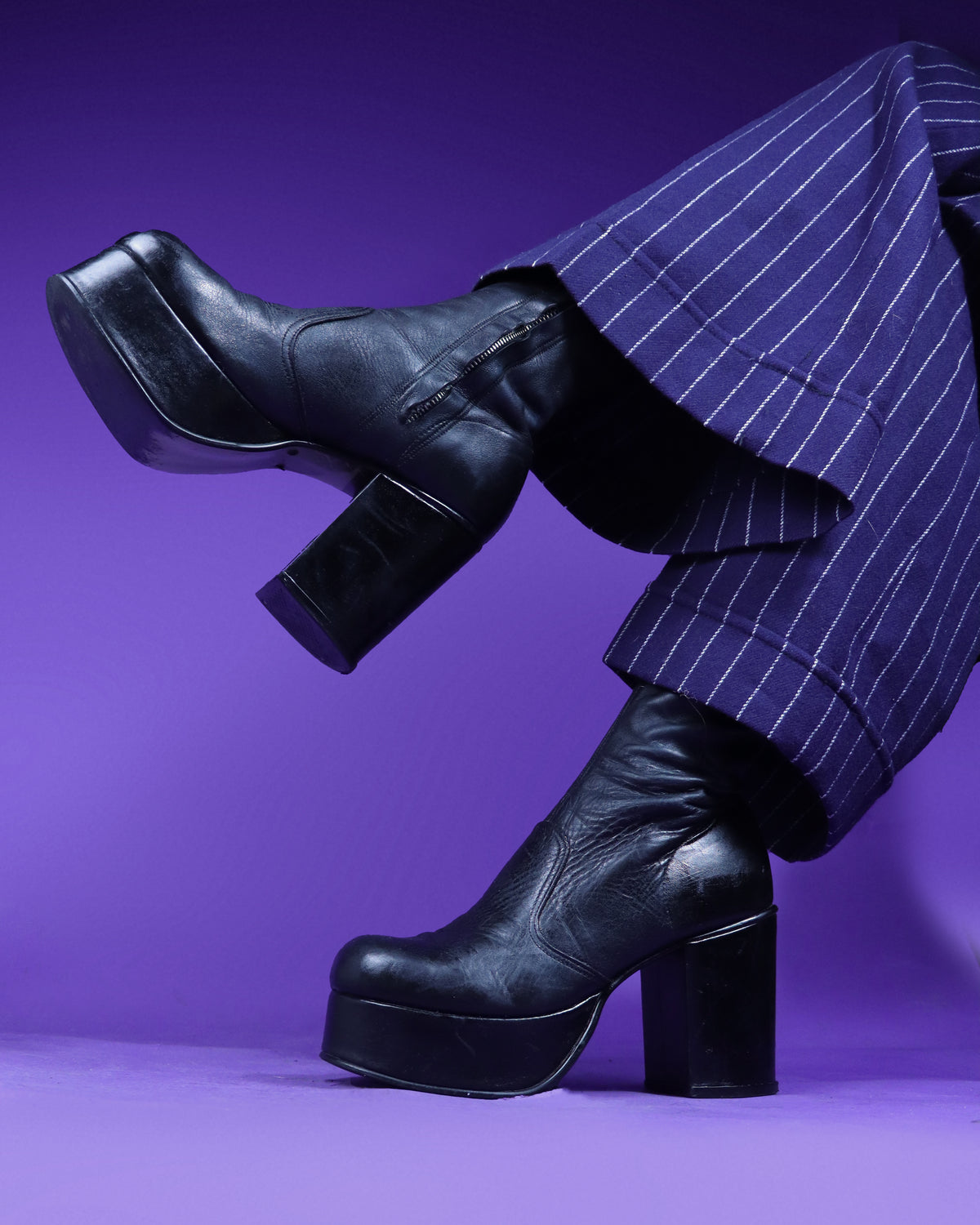 Vintage 1970s Black Leather Platform Boots