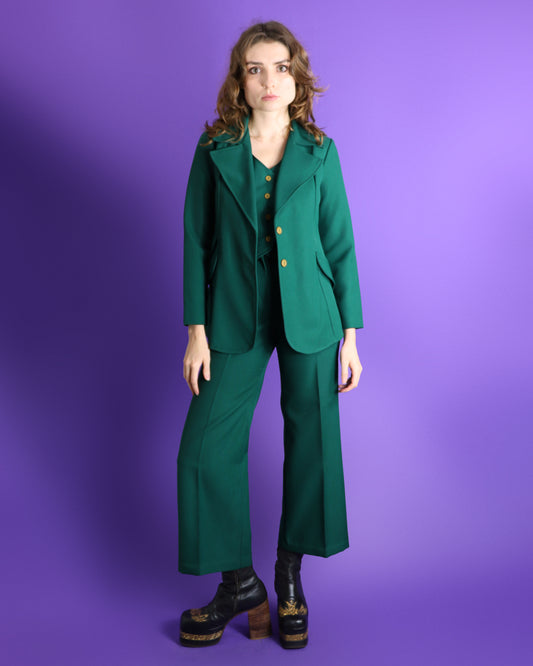 Vintage 1970s Bottle Green 3 Piece Suit