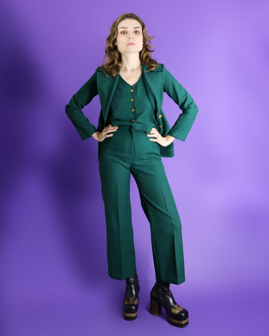 Vintage 1970s Bottle Green 3 Piece Suit