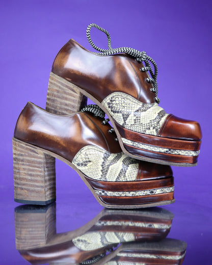 Vintage 1970s Two Tone Snakeskin and Patent Platform Shoes