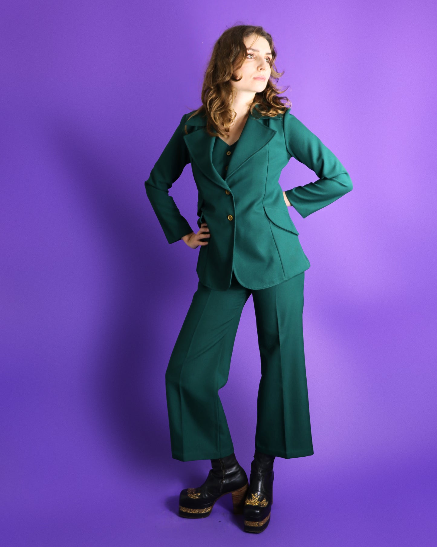 Vintage 1970s Bottle Green 3 Piece Suit