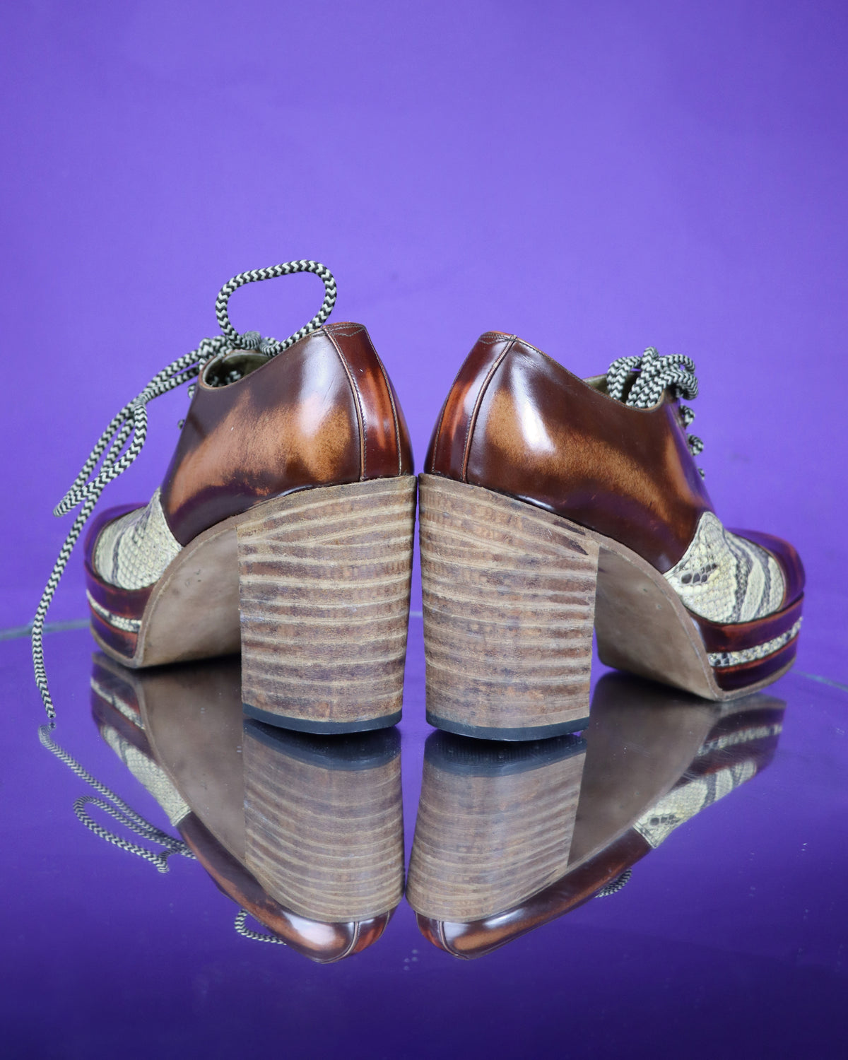 Vintage 1970s Two Tone Snakeskin and Patent Platform Shoes