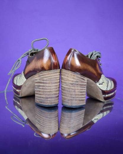 Vintage 1970s Two Tone Snakeskin and Patent Platform Shoes