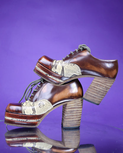 Vintage 1970s Two Tone Snakeskin and Patent Platform Shoes