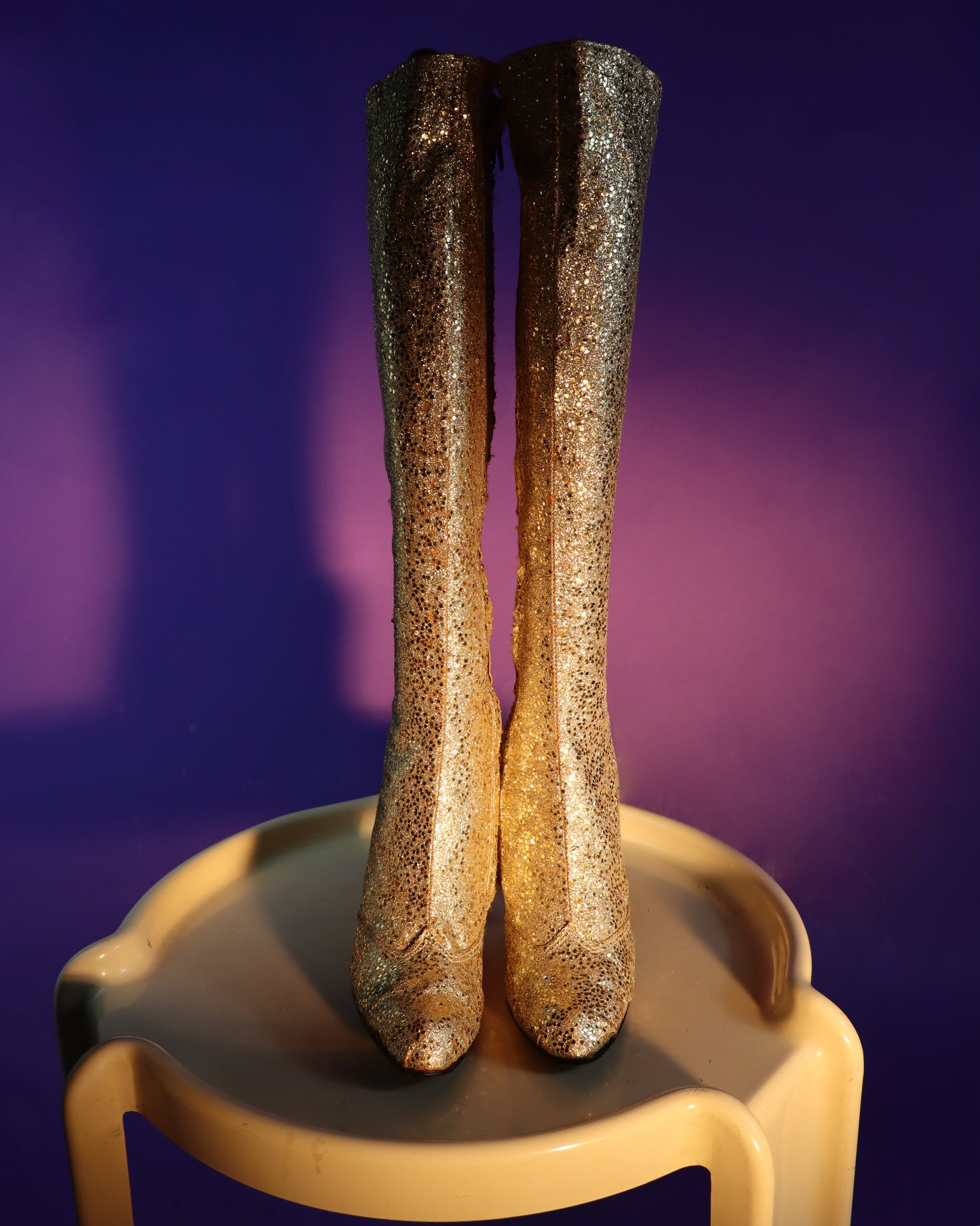 RARE Vintage 1970s Golden Glitter Platform Boots