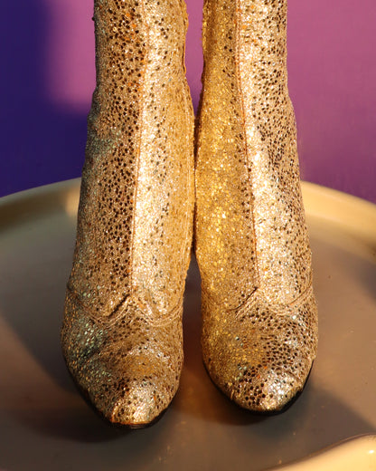 RARE Vintage 1970s Golden Glitter Platform Boots