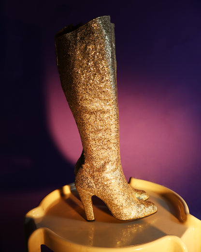 RARE Vintage 1970s Golden Glitter Platform Boots