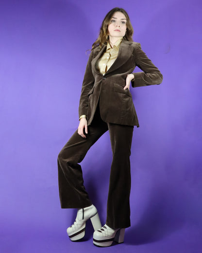 RESERVED Vintage 1970s Brown Velvet Tailored Suit