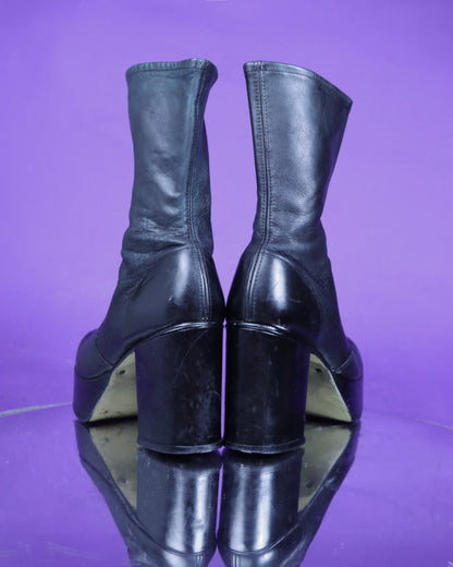 Vintage 1970s Black Leather Platform Boots
