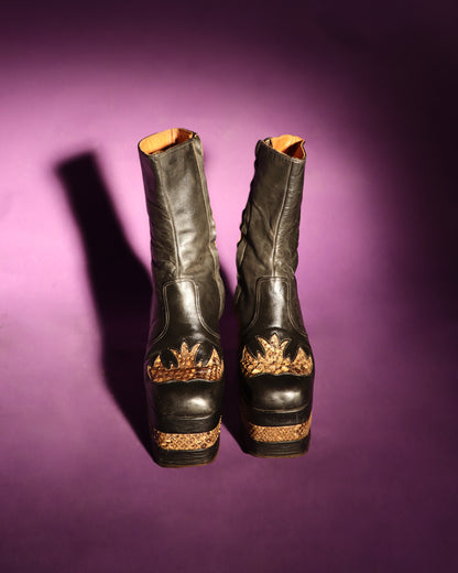RARE Vintage 1970s Platform Boots with Snakeskin Flames