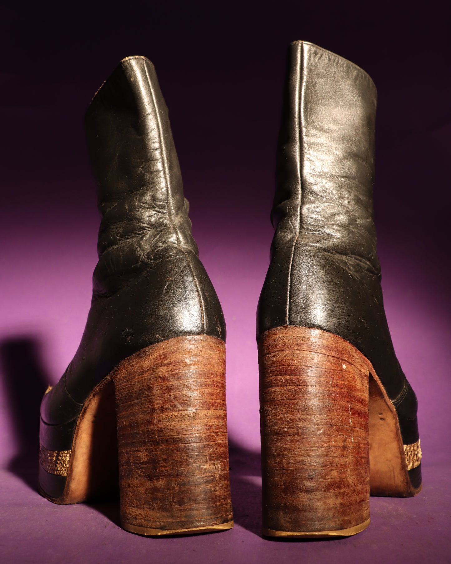 RARE Vintage 1970s Platform Boots with Snakeskin Flames