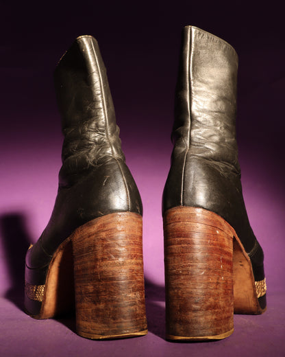 RARE Vintage 1970s Platform Boots with Snakeskin Flames