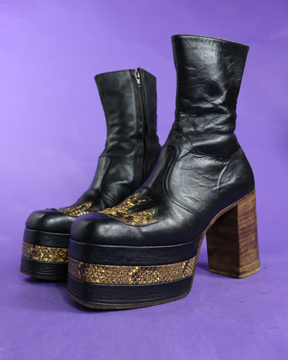 RARE Vintage 1970s Platform Boots with Snakeskin Flames