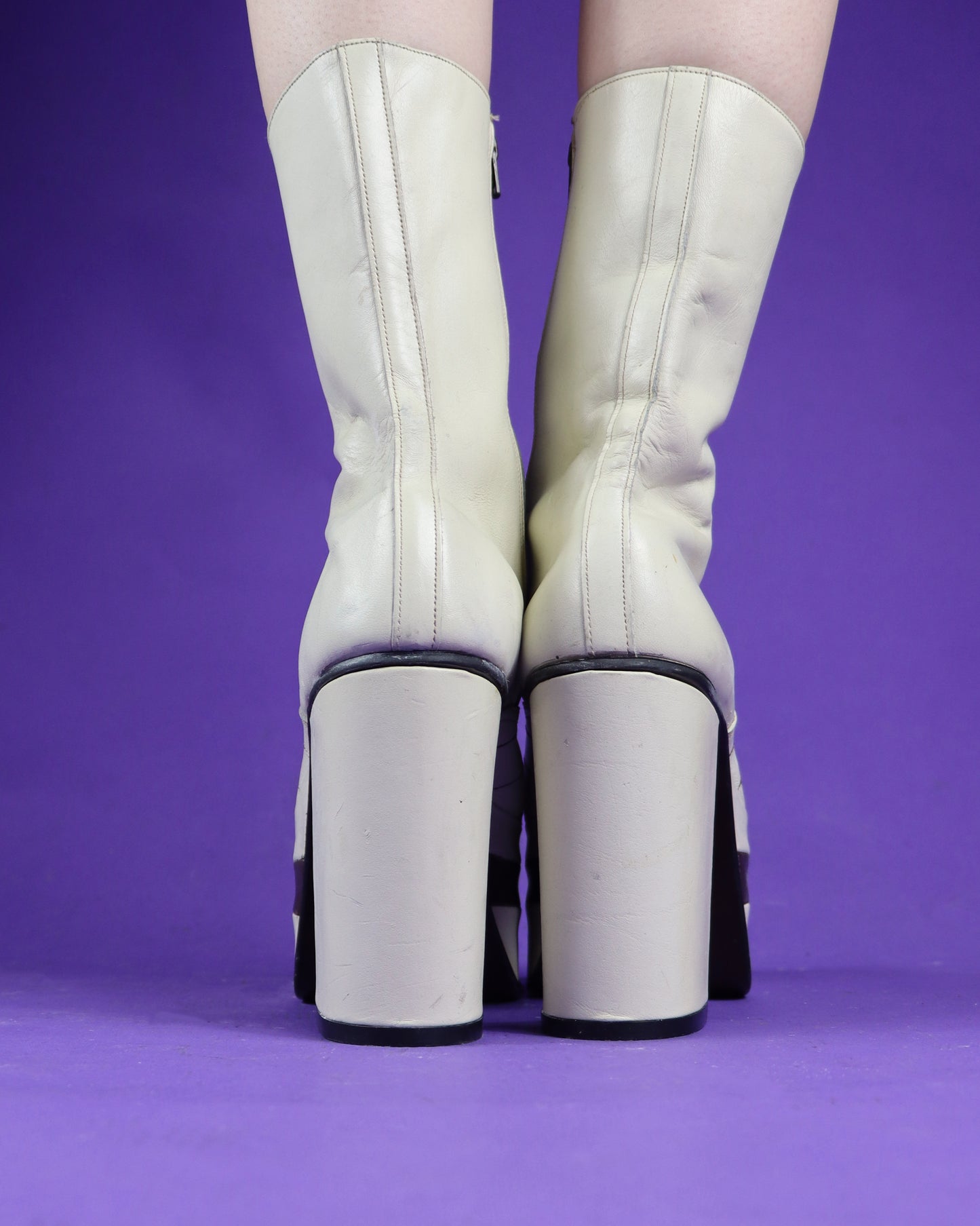 Vintage 1970s Cream and Brown Mega Stack Platform Boots