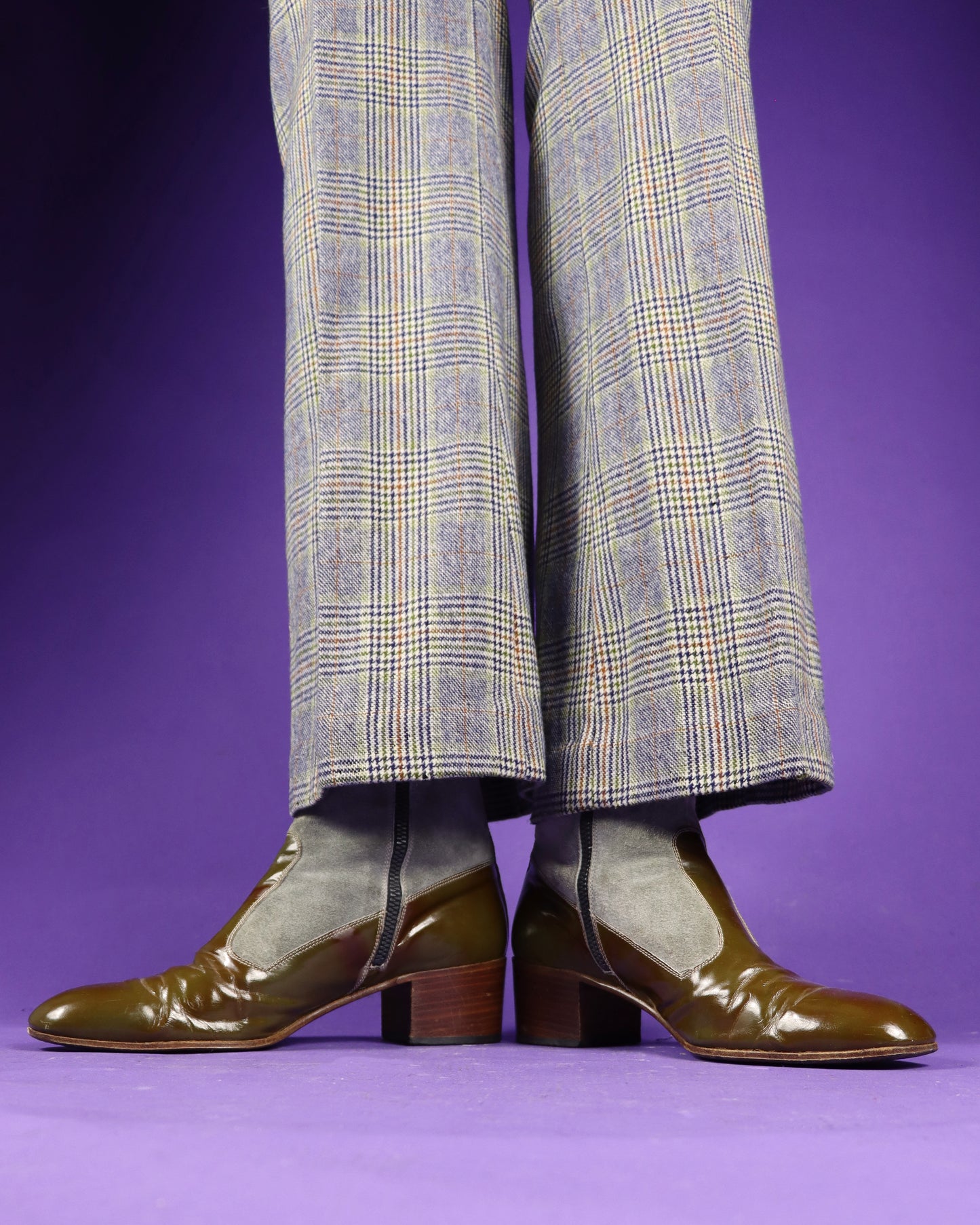 Vintage 1970s Suede and Patent Leather Stacked Heel Boots