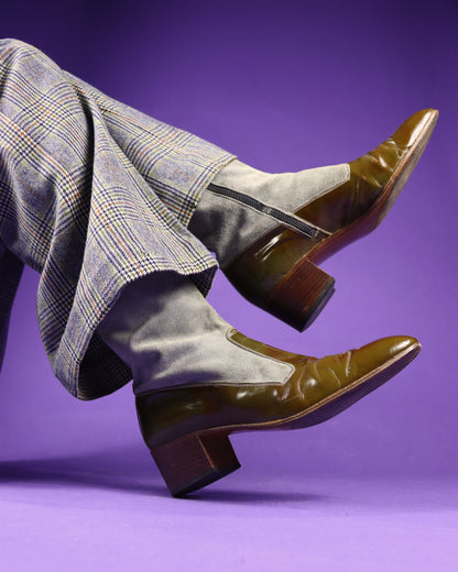 Vintage 1970s Suede and Patent Leather Stacked Heel Boots