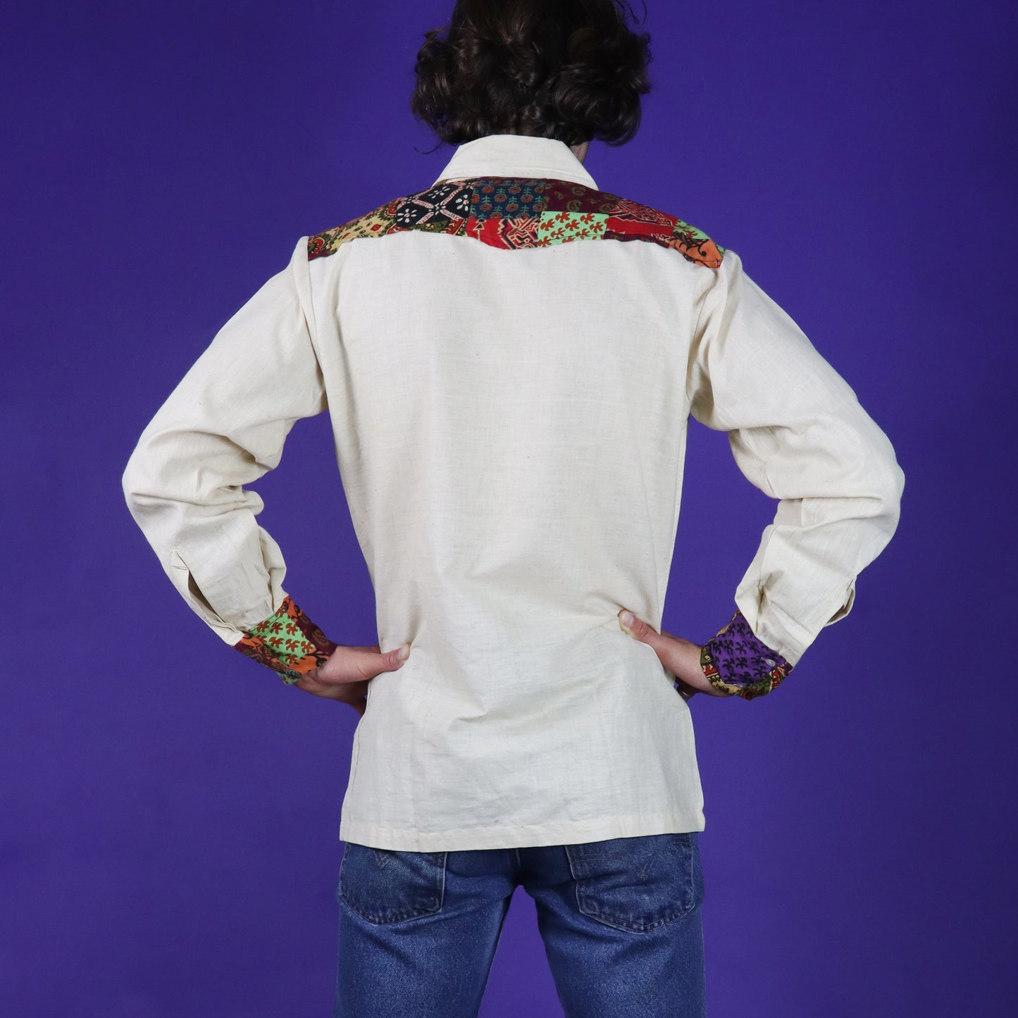 Deadstock Vintage 1970s Patchwork Dagger Collar Shirt