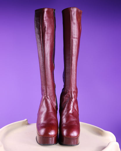 Vintage 1970s Burgundy Platform Boots