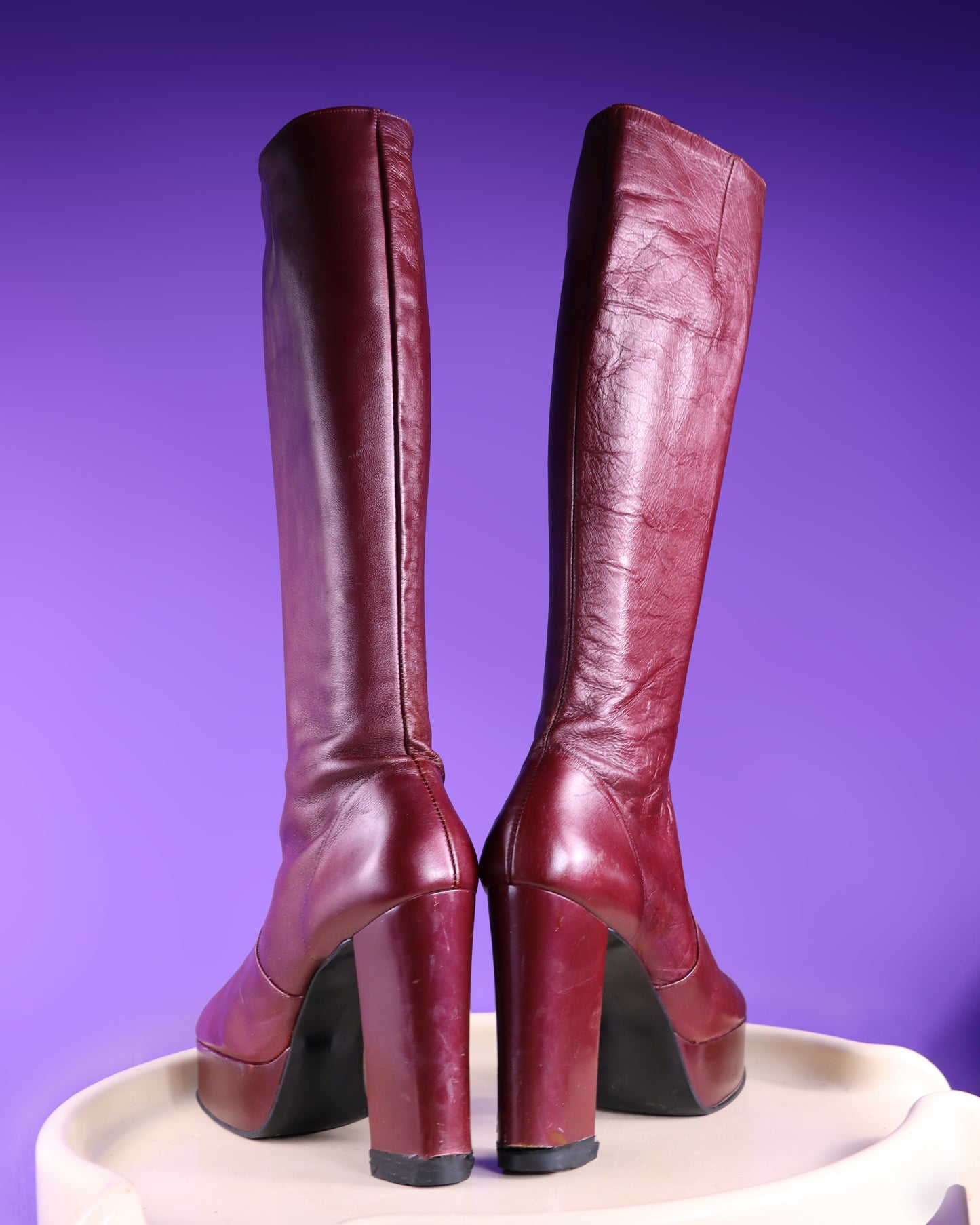 Vintage 1970s Burgundy Platform Boots