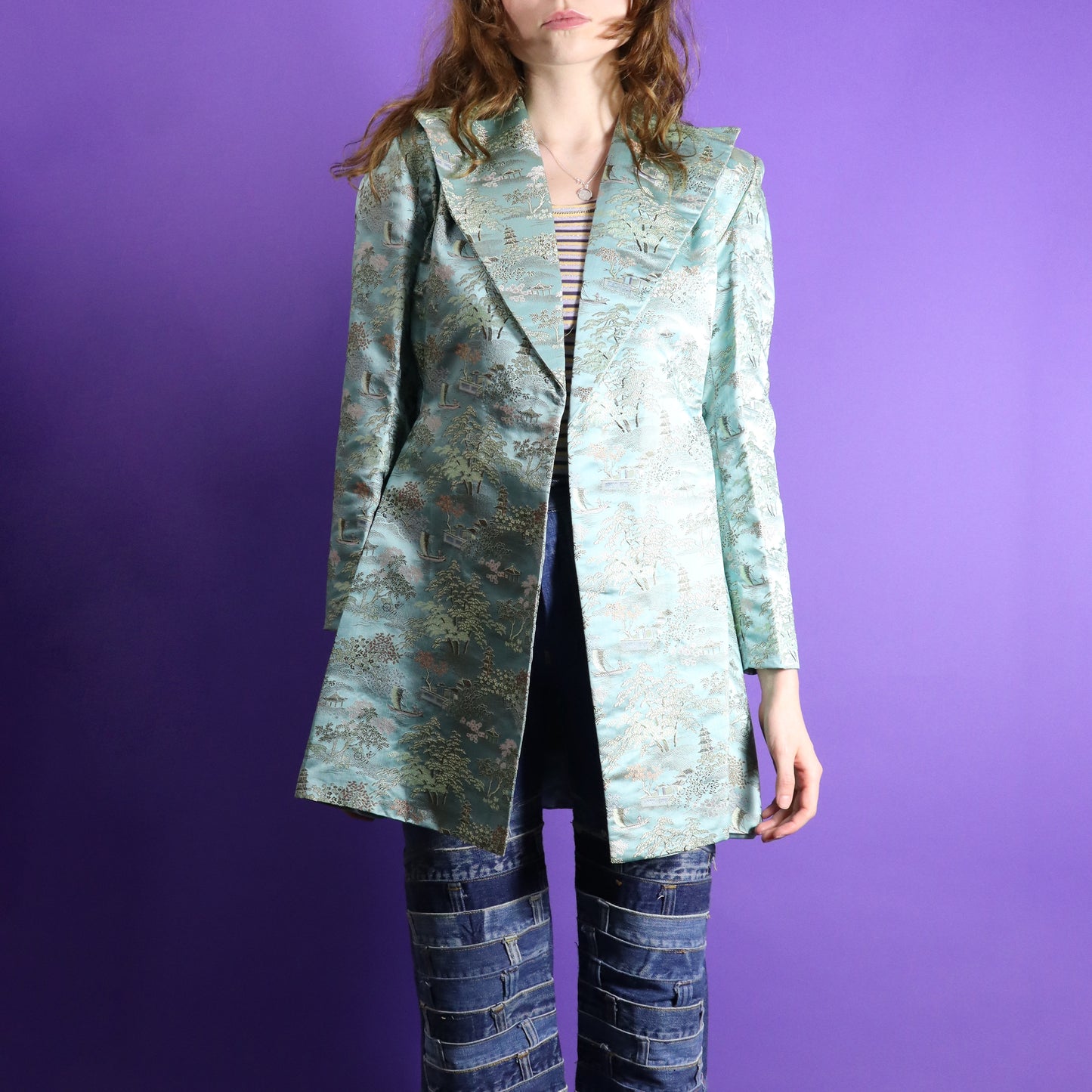 Vintage 1970s Chinese Embroidered Silk Wide Lapel Blazer Jacket