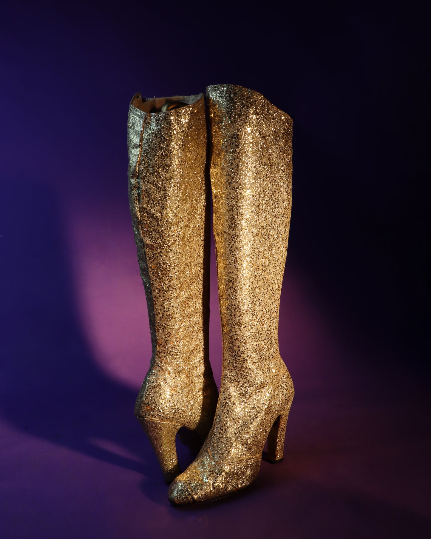 RARE Vintage 1970s Golden Glitter Platform Boots