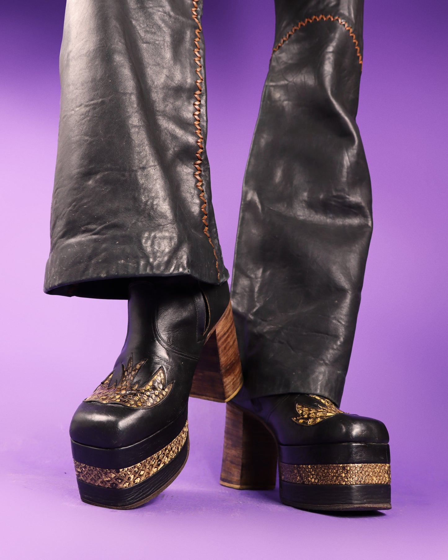 RARE Vintage 1970s Platform Boots with Snakeskin Flames